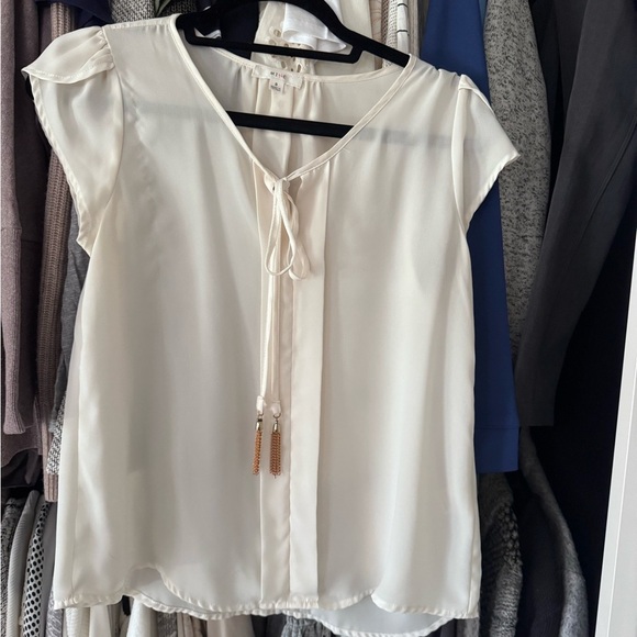 Elegant Cream Blouse with Tie Neck - Picture 2 of 7